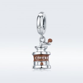 Pandora Style Silver Dangle Charm, Coffee Grinder, Brown Enamel - BSC170