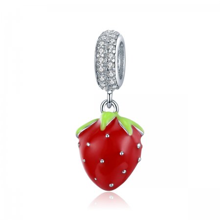 Pandora Style Silver Dangle Charm, Cute Strawberry, Multicolor Enamel - SCC1537