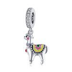 Pandora Style Silver Dangle Charm, Cute Alpaca, Multicolor Enamel - SCC1737