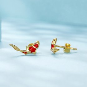 Pandora Style Golden Koi-Silver Studs Earrings - SCE812-B