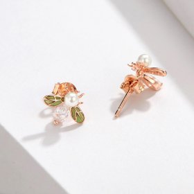 Rose Gold Bee Stud Earrings - PANDORA Style - SCE643