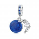 Pandora Style Silver Dangle Charm, I Love You Moon, Blue Enamel - BSC331