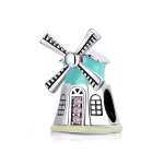 Pandora Style Silver Charm, Windmill, Multicolor Enamel - SCC1739