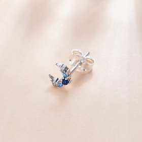 Pandora Style Silver Stud Earrings, Single Aquamarine Moon - SCE1065