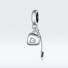 Pandora Style Silver Bangle Charm, Toothbrush and Cup - SCC1597