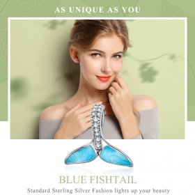 Silver Blue Fishtail Charm - PANDORA Style - SCC1067