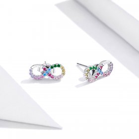 Pandora Style Silver Stud Earrings, Colorful Symbol of Infinity - SCE893