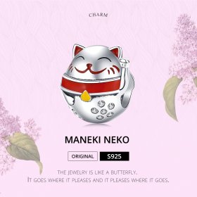 Pandora Style Silver Charm, Maneki Neko, Multicolor Enamel - SCC1374