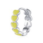 Pandora Style Silver Hoop Earrings, Hearts, Yellow Enamel - SCE1052-YE