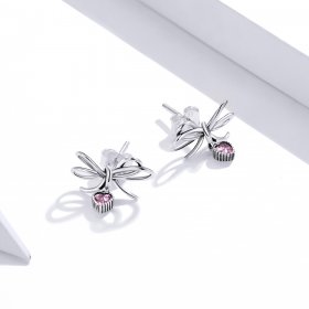 Pandora Style Silver Stud Earrings, Gift With Bow - SCE962