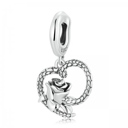 PANDORA Style Snake and Rose Heart Dangle Charm - SCC2134