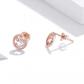 Pandora Style Rose Gold Stud Earrings, Lovely Smiley Face - SCE1106