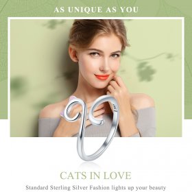 Silver Cats In Love Ring - PANDORA Style - SCR341