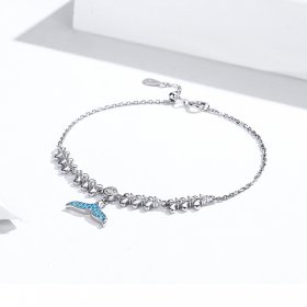 Silver Blue Fishtail Chain Slider Bracelet - PANDORA Style - SCB154