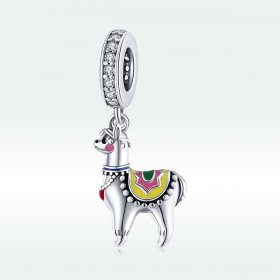 Pandora Style Silver Dangle Charm, Cute Alpaca, Multicolor Enamel - SCC1737