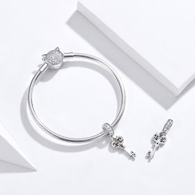 Pandora Style Silver Bangle Charm, Heartslock - BSC092