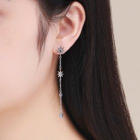 Pandora Style Silver Dangle Earrings, Octagonal Star - BSE060