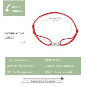 Red Cord with Silver Infinite Love Clasp Bracelet - PANDORA Style - SCB176