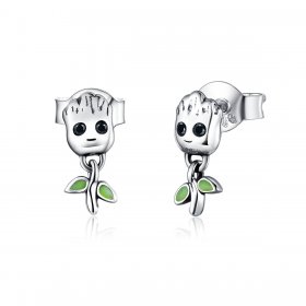 Pandora Style Silver Hoop Earrings, Groot, Green Enamel - SCE900