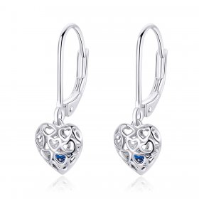 Pandora Style Silver Dangle Earrings, Heart Shape - SCE746