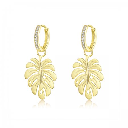 Pandora Style 18ct Gold Plated Dangle Earrings, Monstera Leaf - BSE223