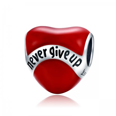 Pandora Style Silver Charm, Don\'T Give Up, Red Enamel - SCC808