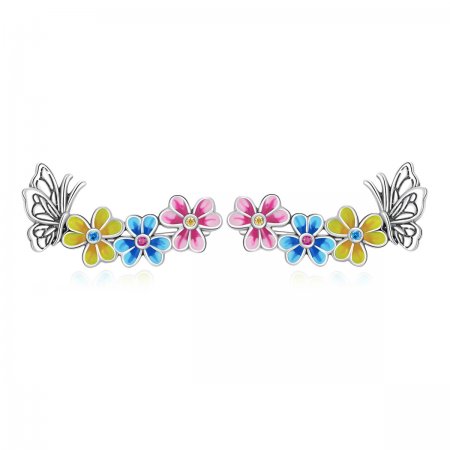 PANDORA Style Butterfly Flower Stud Earrings - SCE1393
