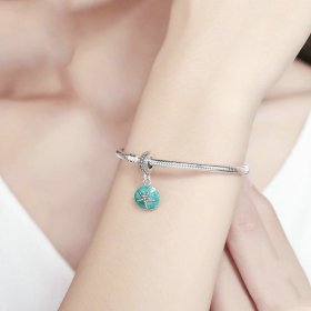 Pandora Style Silver Dangle Charm, Summer Style Blue Sea, Green Enamel - SCC136