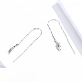 Pandora Style Silver Dangle Earrings, Feather - SCE786