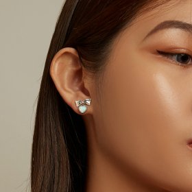 PANDORA Style Opal Heart Bow Stud Earrings - SCE1374