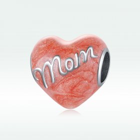 Pandora Style Silver Charm, In Memory of Mom, Red Enamel - SCC1793