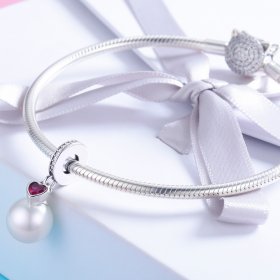 Pandora Style Silver Bangle Charm, White Beads and Hearts - SCC782