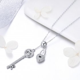Silver Key of Heart Lock Necklace - PANDORA Style - SCN290