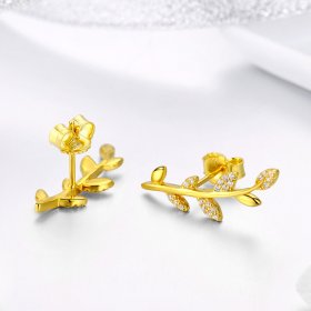 Gold-Plated Branch of Leaves Stud Earrings - PANDORA Style - SCE556