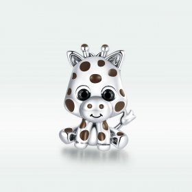 Pandora Style Silver Charm, Baby Giraffe, Multicolor Enamel - SCC1691