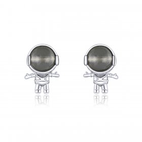 Pandora Style Silver Stud Earrings, Moonstone Astronaut - SCE871