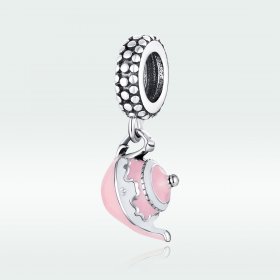 Pandora Style Silver Dangle Charm, Classic Teapot, Pink Enamel - SCC1492