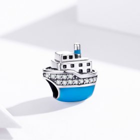 Pandora Style Silver Charm, Boat, Cyan Blue Enamel - SCC1379