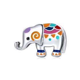 Pandora Style Silver Charm, Lucky Elephant, Multicolor Enamel - SCC1790