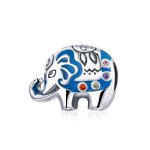 Pandora Style Silver Charm, Colorful Budding Elephant, Multicolor Enamel - SCC1821