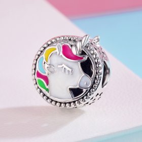 Pandora Style Silver Charm, Beautiful Unicorn, Multicolor Enamel - SCC362