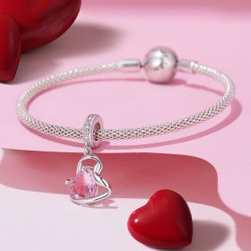 Pandora Style Heart Shaped Ribbon Dangle - BSC922