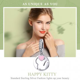 Pandora Compatible Silver Happy Kitty Dangle Charm - SCC1140
