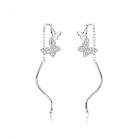 Pandora Style Silver Dangle Earrings, Flying Butterflies - BSE436