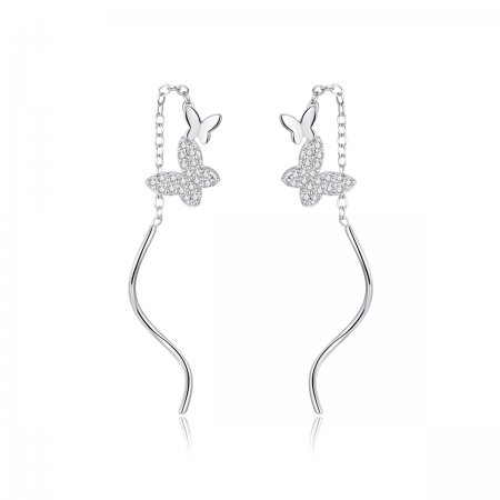 Pandora Style Silver Dangle Earrings, Flying Butterflies - BSE436