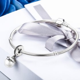 Pandora Style Silver Bangle Charm, Elegant Pearls - SCC137