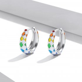 PANDORA Style Rainbow Checkerboard Hoop Earrings - SCE1351