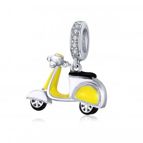 Pandora Style Silver Dangle Charm, Motorcycle, Yellow Enamel - BSC136