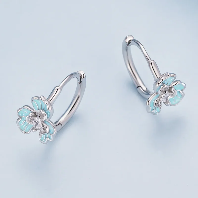 (image for) Pandora-inspired Blue Iris Hoops Earrings - BSE843 - View 3