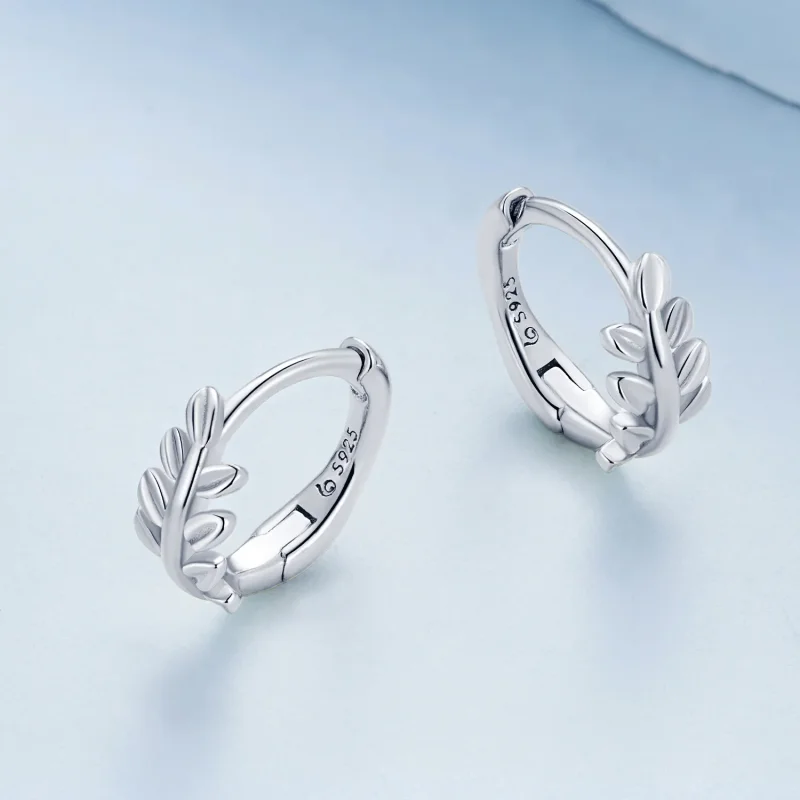 (image for) Pandora-inspired Leaves Hoops Earrings - BSE500-A - View 3